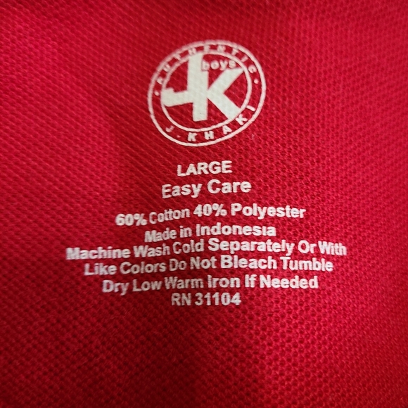 (1561) J. Khakis Youths Short Sleeve Polo Shirt, Size: Large Color: Red (NWOT) - Picture 7 of 14